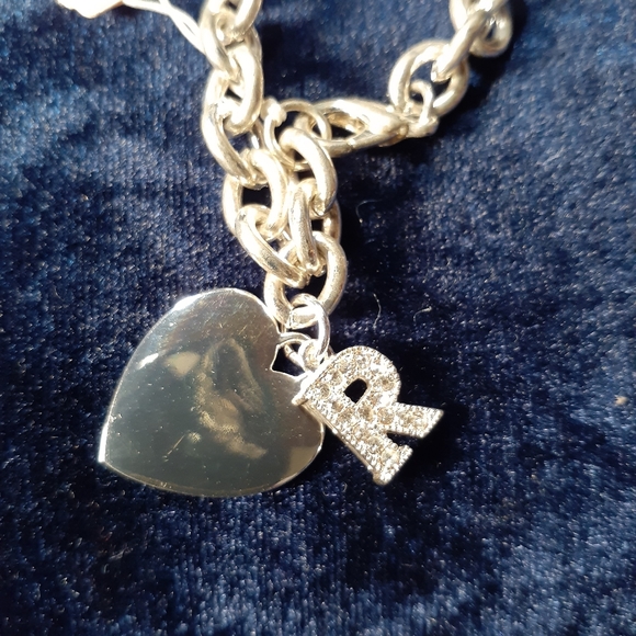 Jewelry - Silver Heart Charm Bracelet With Crystal Initial R